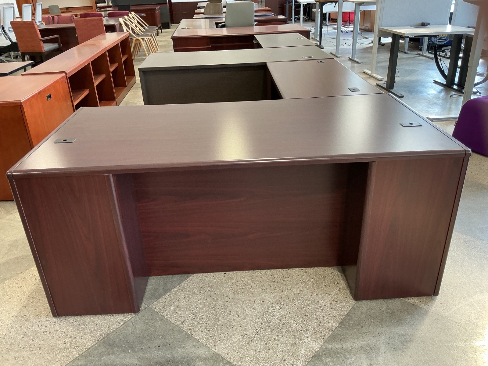 6′ x 7′ L shape desk by HON in Mahogany Laminate – Left Hand