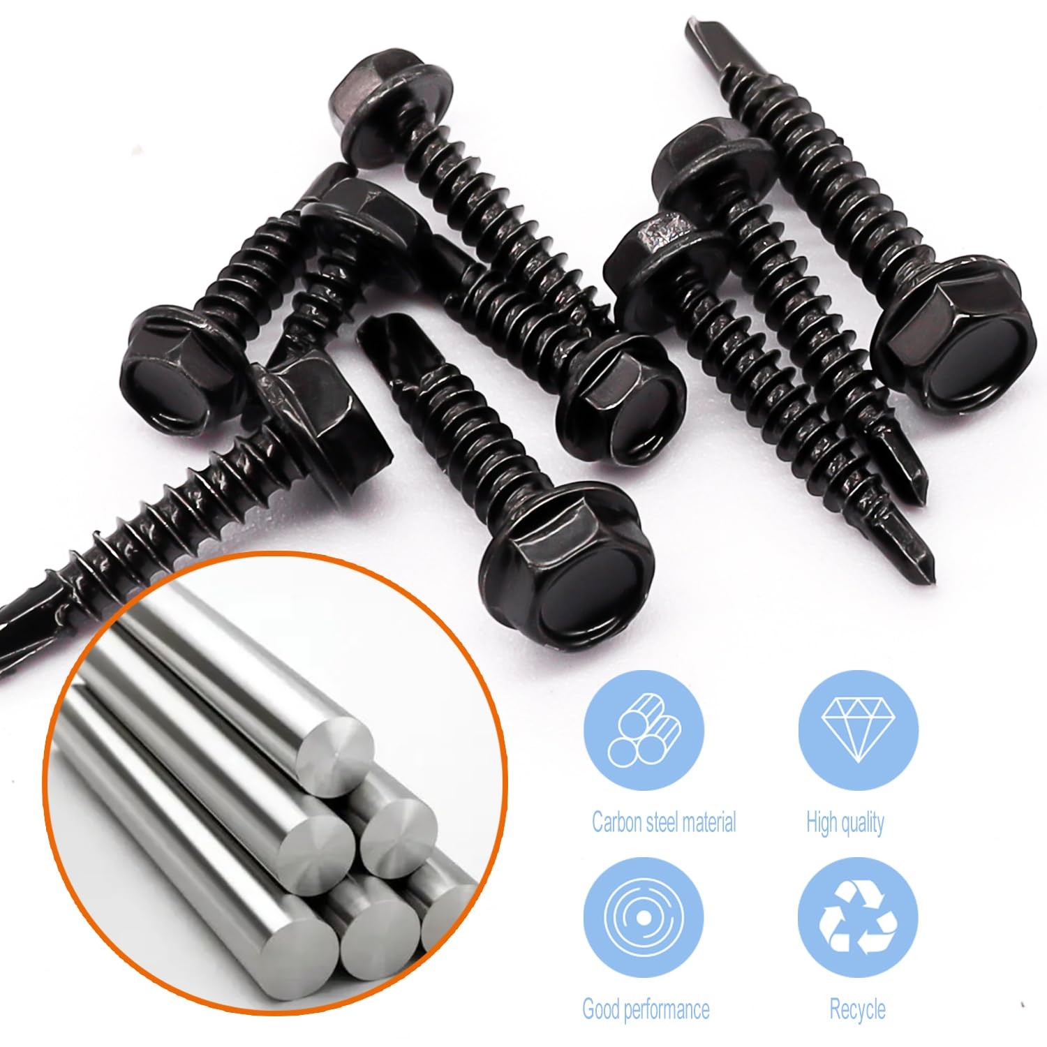 165pcs #8 #10 Self Tapping Screws Set 410 Stainless Steel Black Hex Washer Head