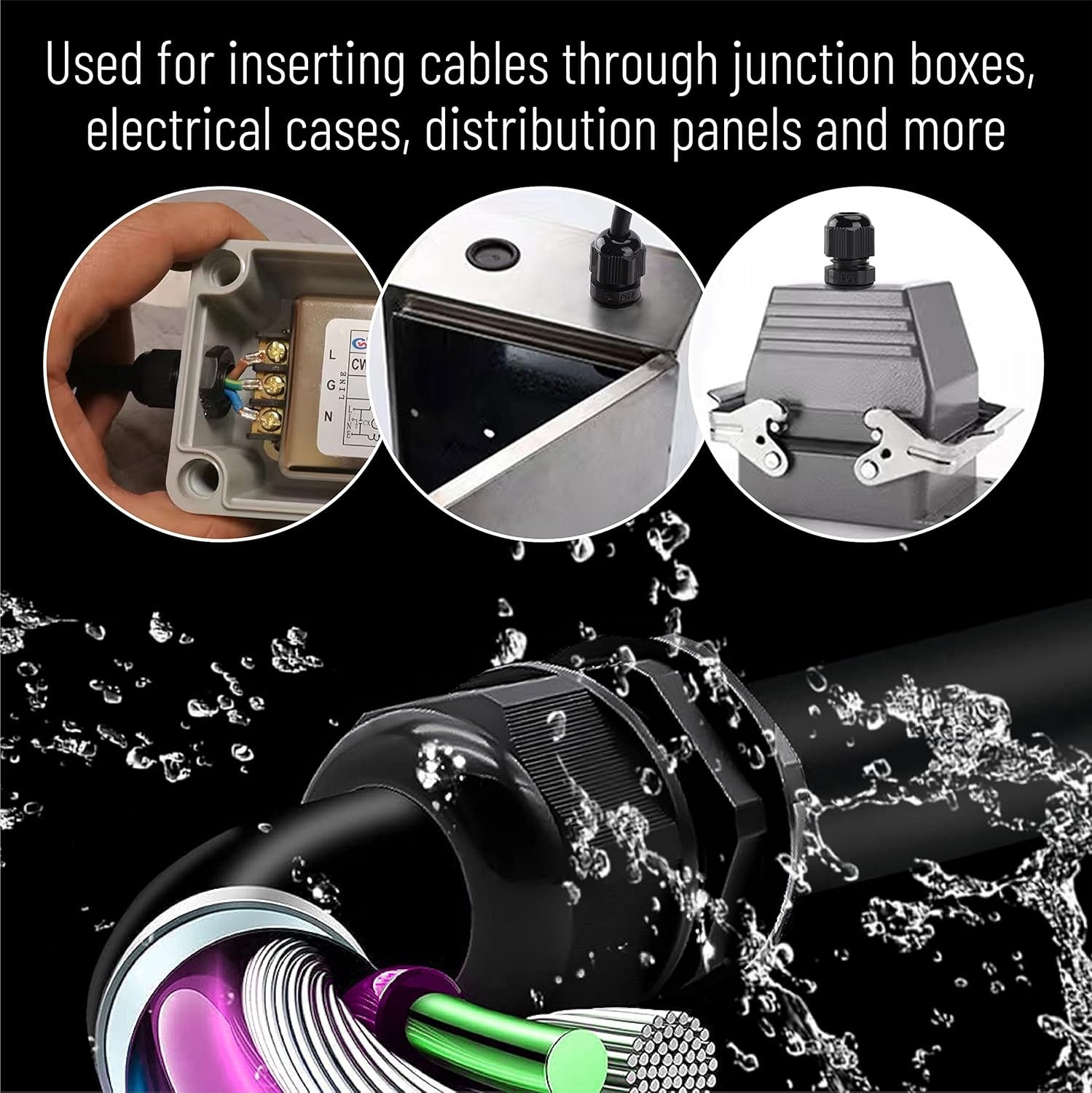 25/50 Pcs Nylon Cable Gland Waterproof Cable Connectors Black Cord Grip Plastic