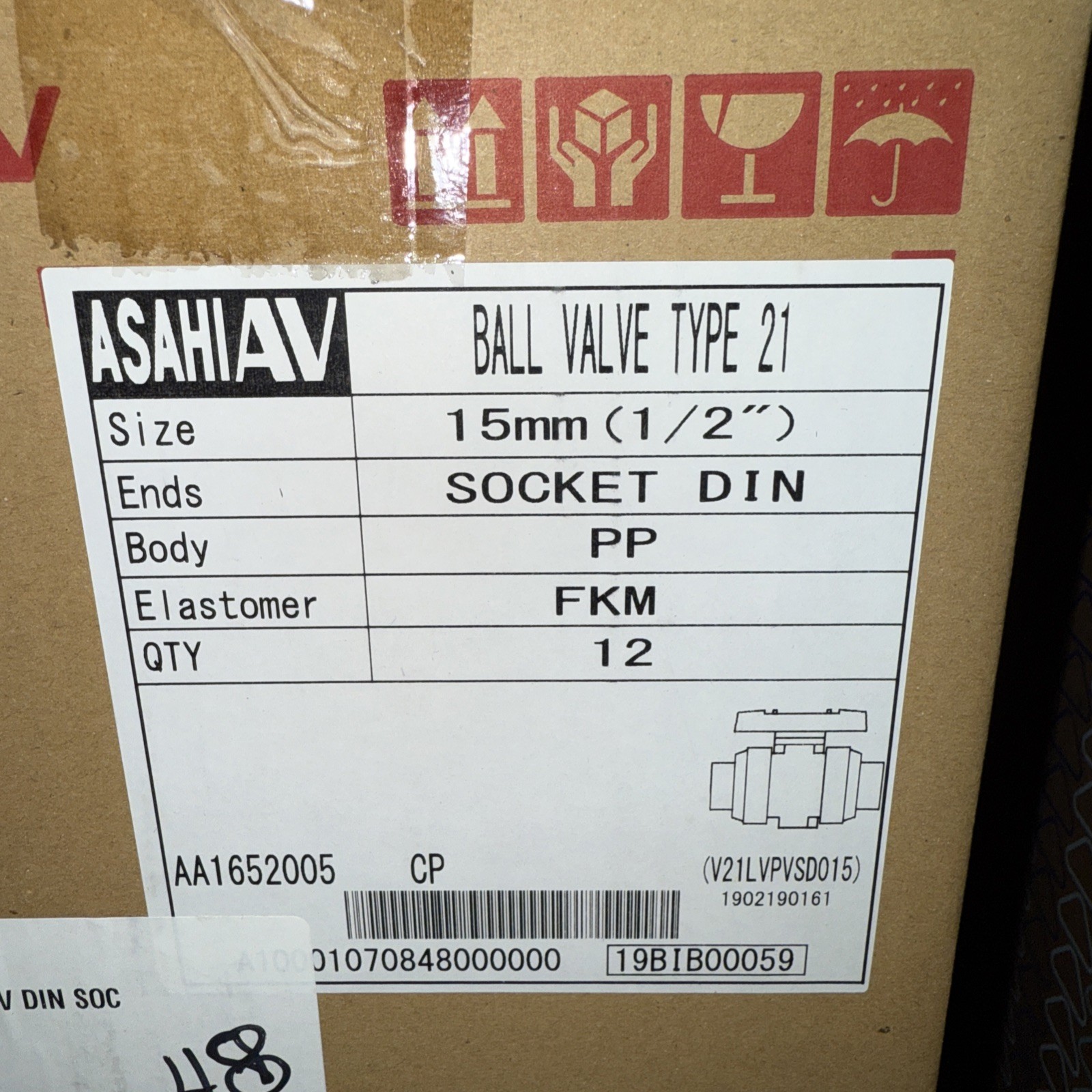 ASAHI AV Type 21 Ball Valve 15mm (1/2″) PP FKM SOCKET DIN ENDS