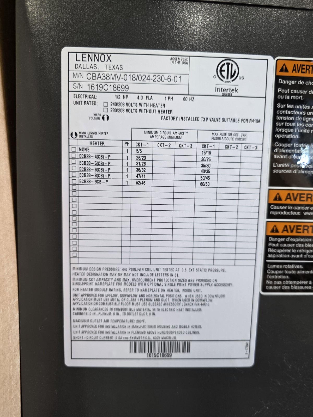 NEW Lennox 14HPX-024 Air Conditioner 2 Ton With CBA38MV Air Handler, 410A, 230V