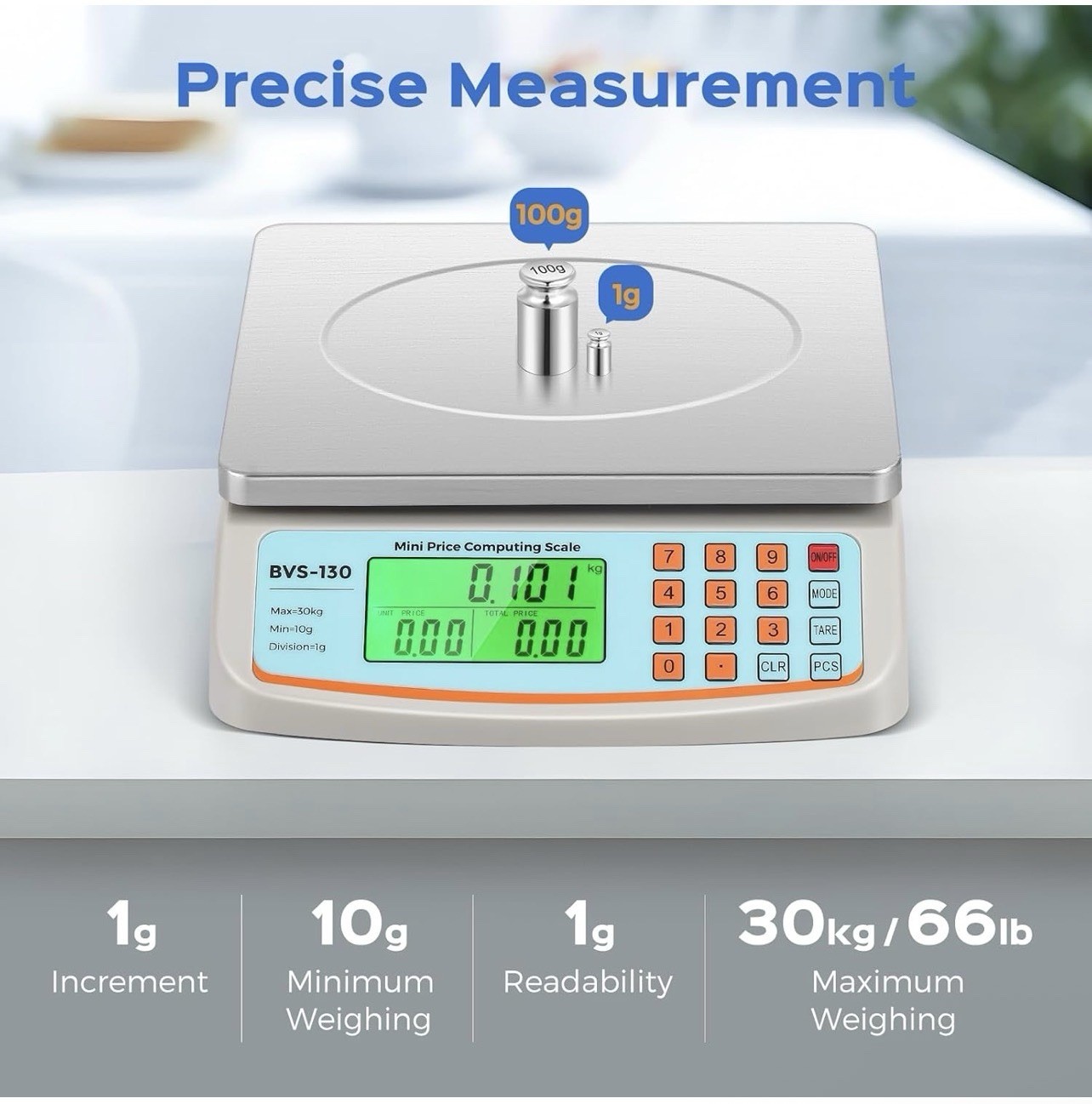 Bonvoisin 66lb/30kg Food Scale Stainless Steel Price Computing kg/lb/oz 1g