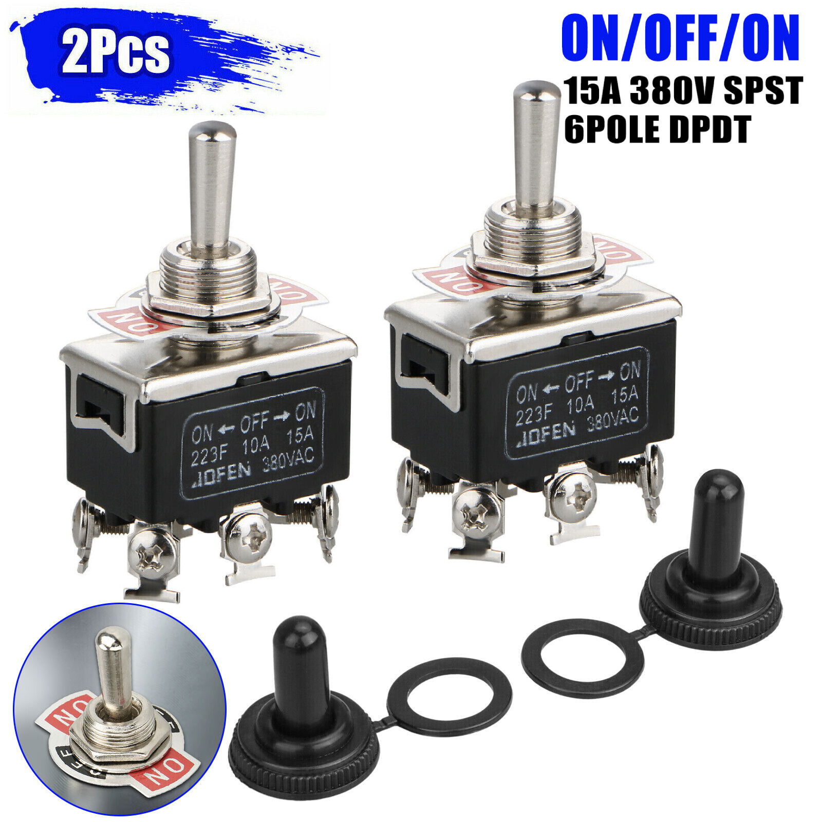 Toggle SWITCH ON/OFF/ON Heavy Duty 15A 380V DPDT 3 Terminal Car Waterproof BOOT