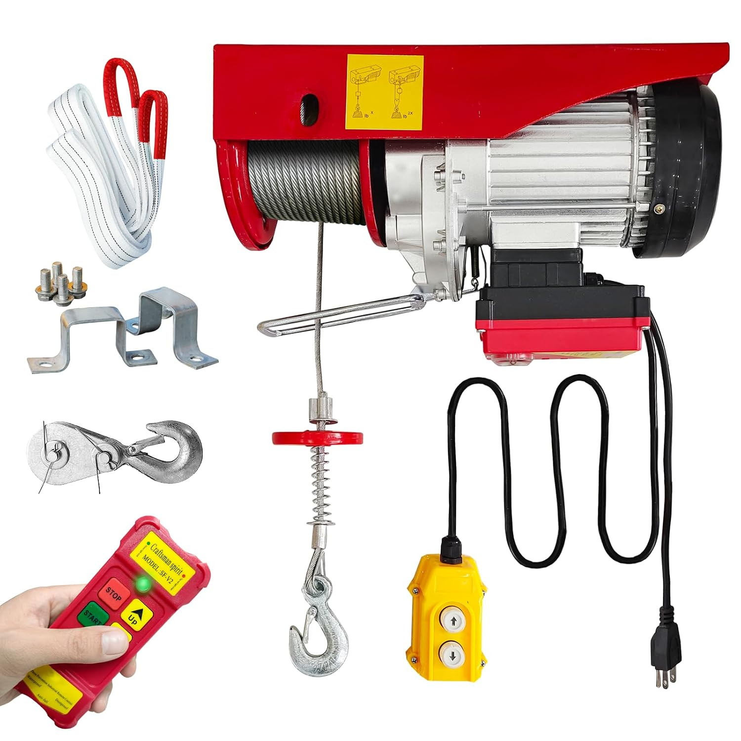 Electric Hoist 2 in 1,880Lbs Electric Hoist Winch with 98Ft Wireless Control&Wir