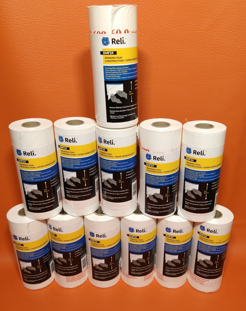 Reli XMF24 Construction Masking Film Protective Plastic 24″ x 180 Feet Lot of 12