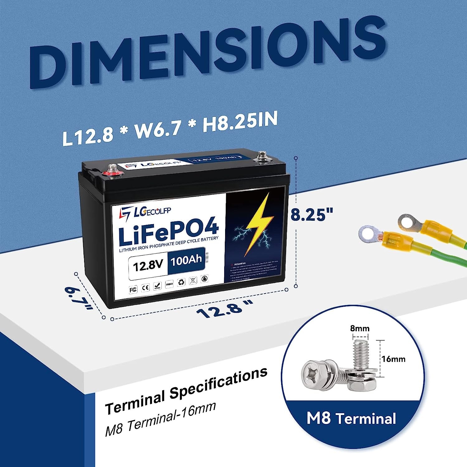 Lithium 12V 100Ah LiFePO4 Battery With Built-in 100A BMS For RV Solar Marine