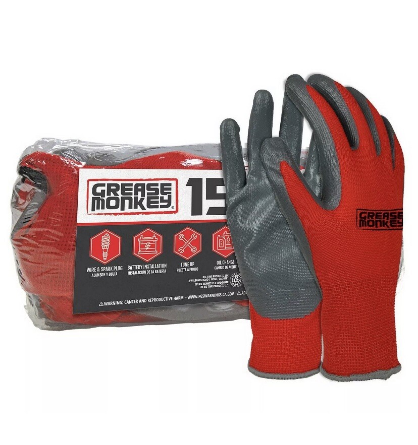 Grease Monkey Nitrile Coated Mechanic’s Work Gloves 15 Pair Pack