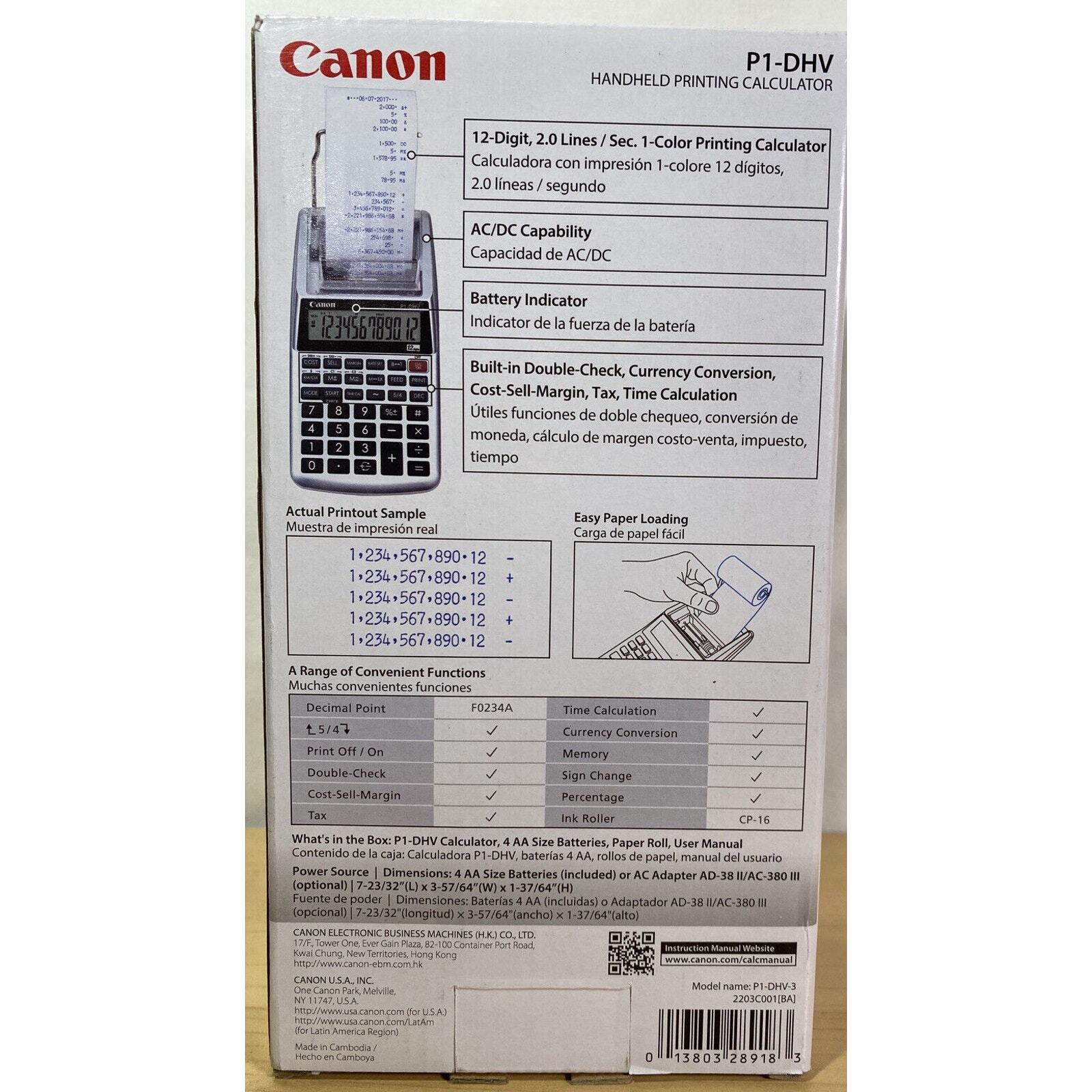 Canon P1-DHV 12-Digit Palm Printing Calculator Print 2 Lines/Sec 4AA or AC/DC
