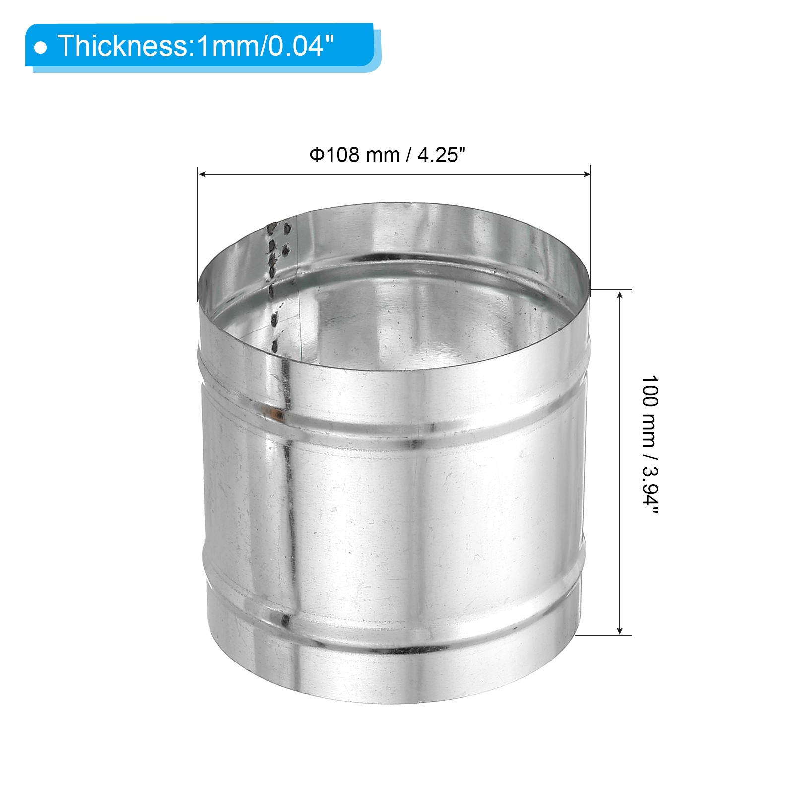 110mm/4.3″ Duct Connector Galvanized Steel Duct Coupling 4″ Long