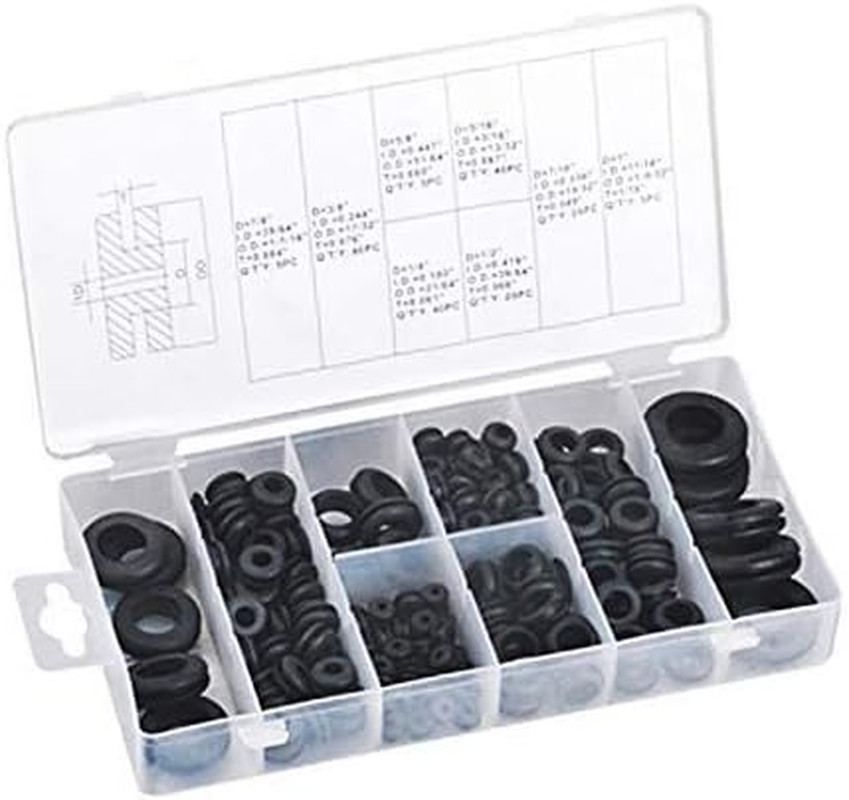 180 Pieces Rubber Grommet Assortment Kit Electrical Conductor Eyelet Ring Gasket