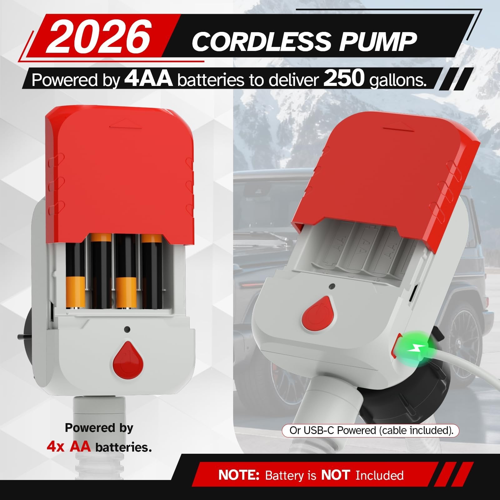 Portable Cordless Fuel Transfer Pump – Auto-Stop, 3.8 GPM, Battery/USB, 51″ Hose