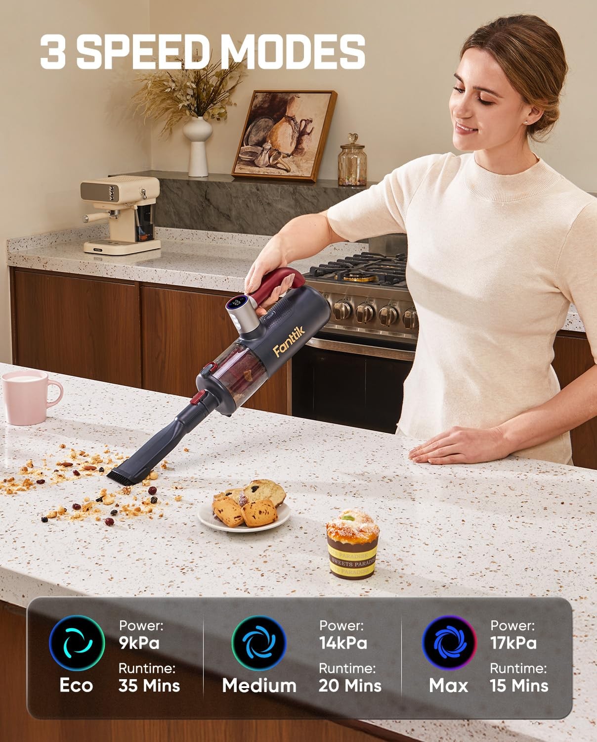 Fanttik Cruise V11 APEX Handheld Vacuum Cordless, 4-in-1 Cleaner Red