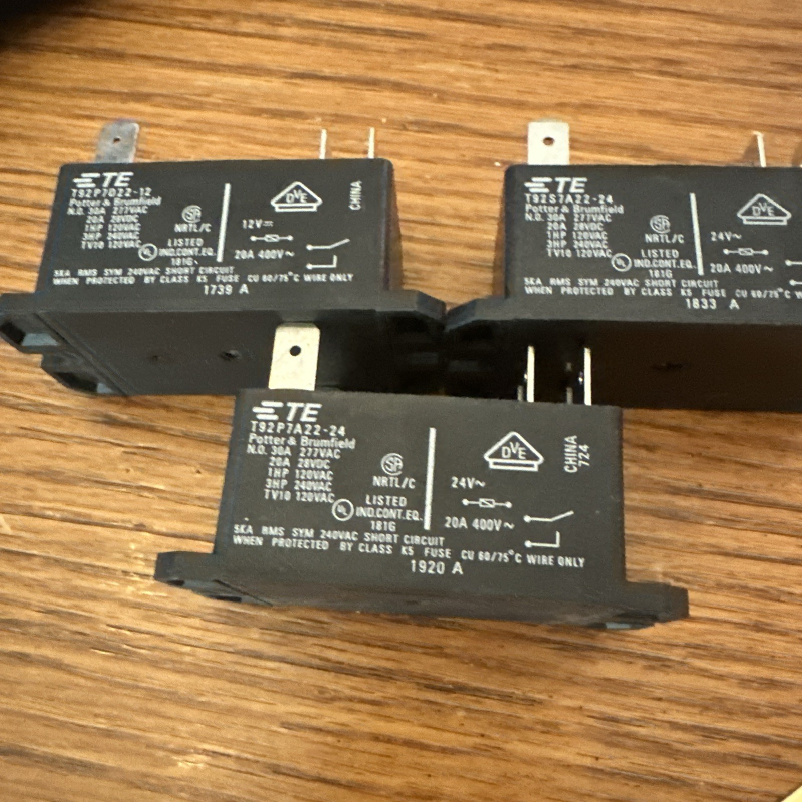 Set Of 3 TE/Tyco Power Relay T92P7A22-120 30A DPST 120v New 6 pin