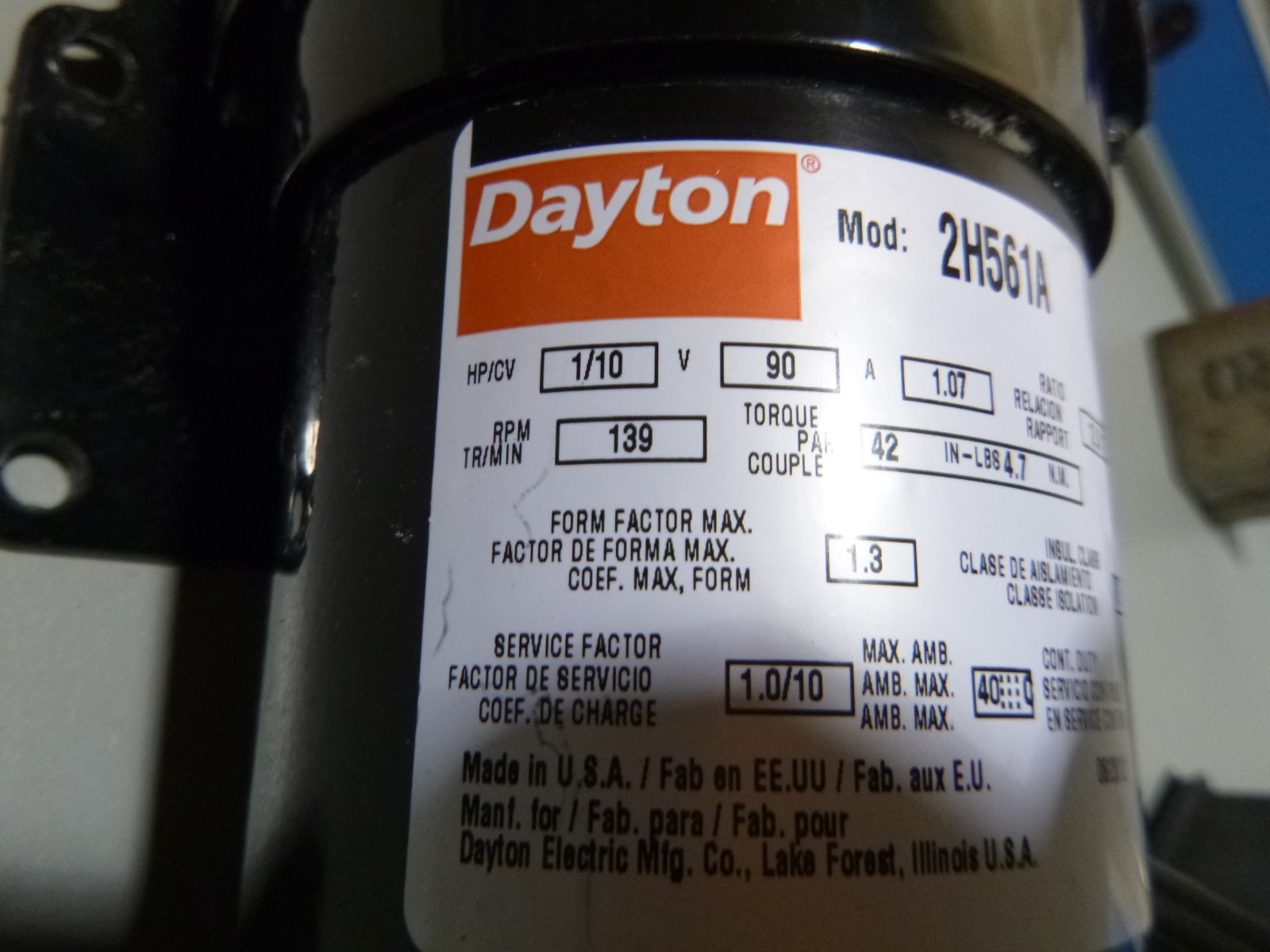 DAYTON 2H561 MOTOR WITH VARIABLE SPEED CONTROLLER