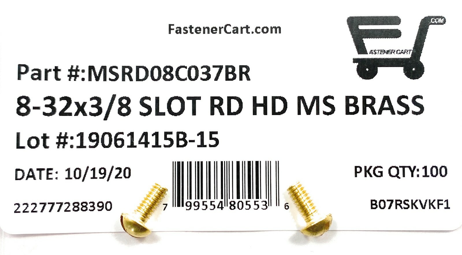 (100) 8-32×3/8 Brass Slotted Round Head Machine Screws #8-32 – Solid Brass
