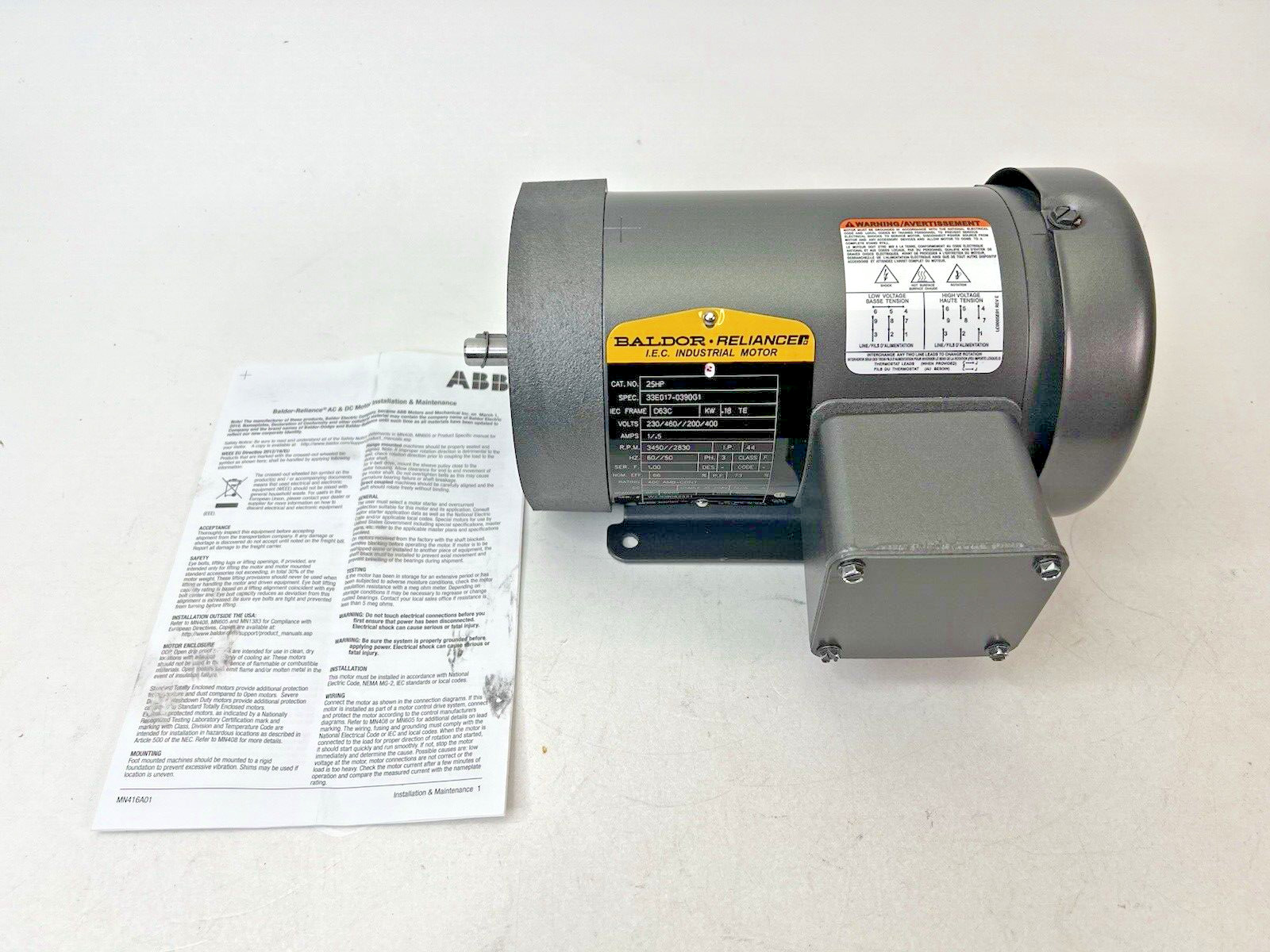 Baldor Reliance Industrial Motor CAT # 25HP, 33E017-0390G1