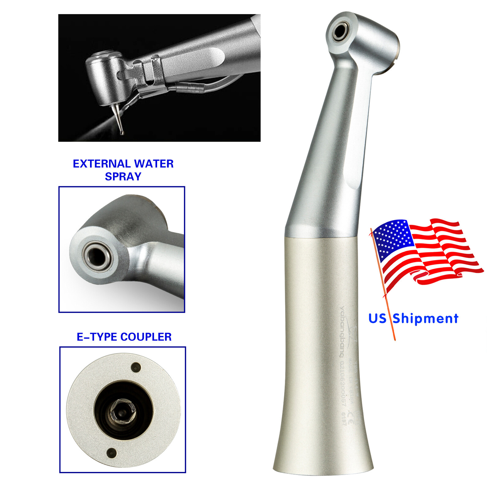 YBB Dental 1:1 Slow Low Speed Handpiece Push Button Contra Angle fit CA burs