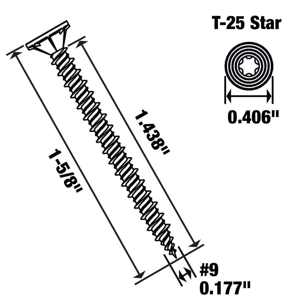 Ribbed Flat Head T25 Star Drive Cement Board Screw #9 x 1-5/8 in. (575-Pack)