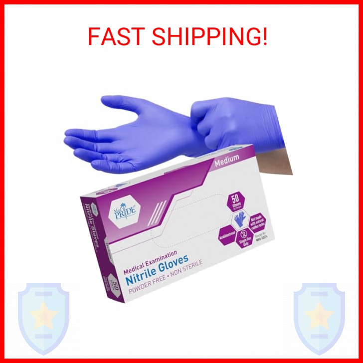 MED PRIDE Puncture-Resistant Nitrile Gloves for Women, Latex & Powder-Free, Text