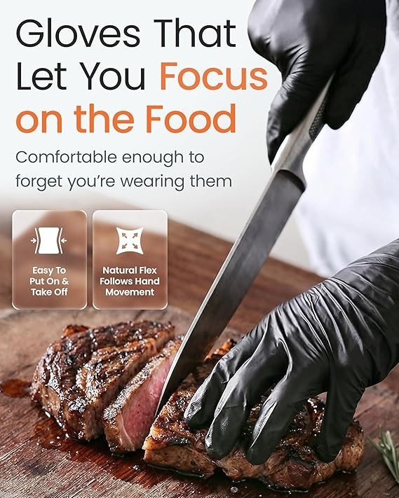 5 Mil Food Prep Black Nitrile Gloves Textured Disposable (Box of 100, Medium)