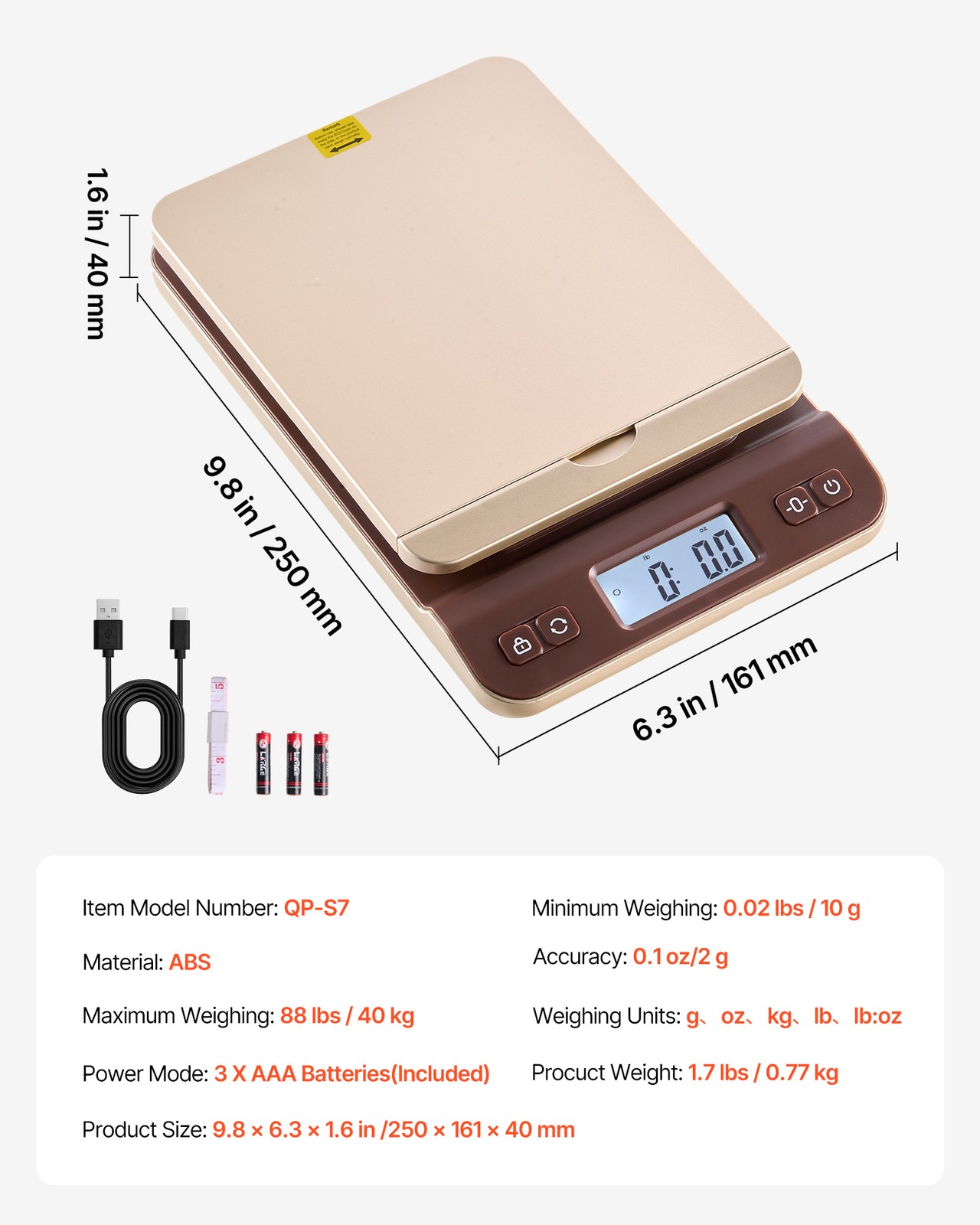 VEVOR 88 lbs Digital Shipping Postal Scale 0.1 oz High Accuracy Postal Scale