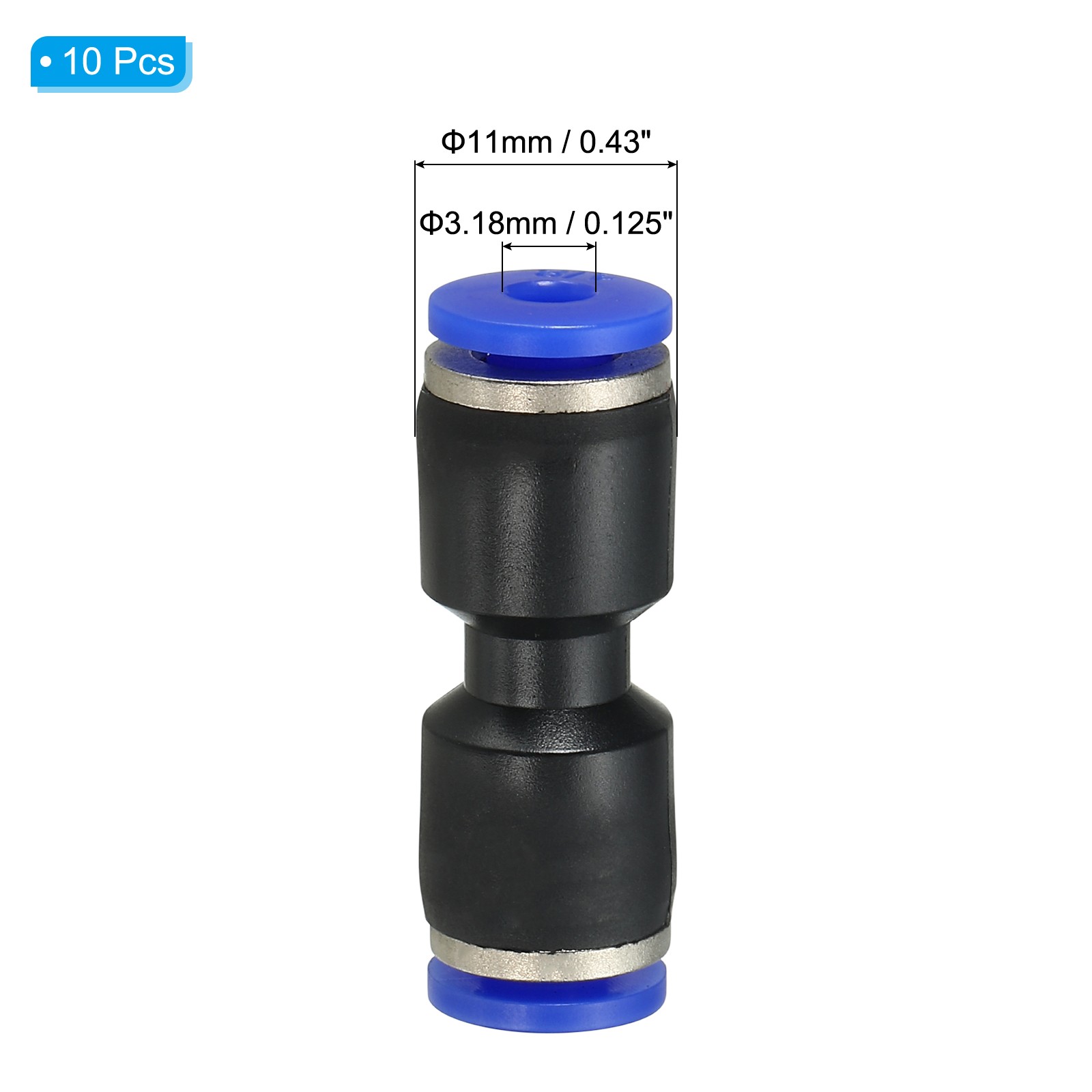 10Pack 1/8 Inches Push to Connect Fitting Quick Release Pneumatic Connectors