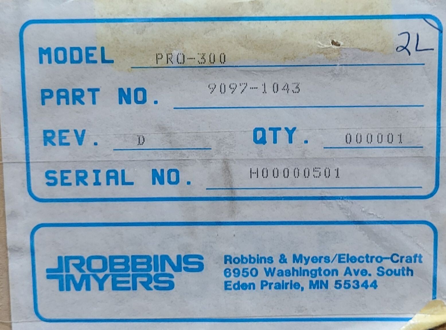 Electro-Craft PRO-300 9097-1043 REV. D Robbins & Myers