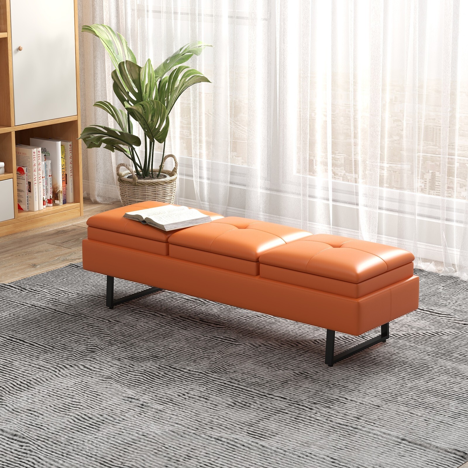 3-Seat Reception Bench with Thickened Cushion Waiting Room Office Furniture
