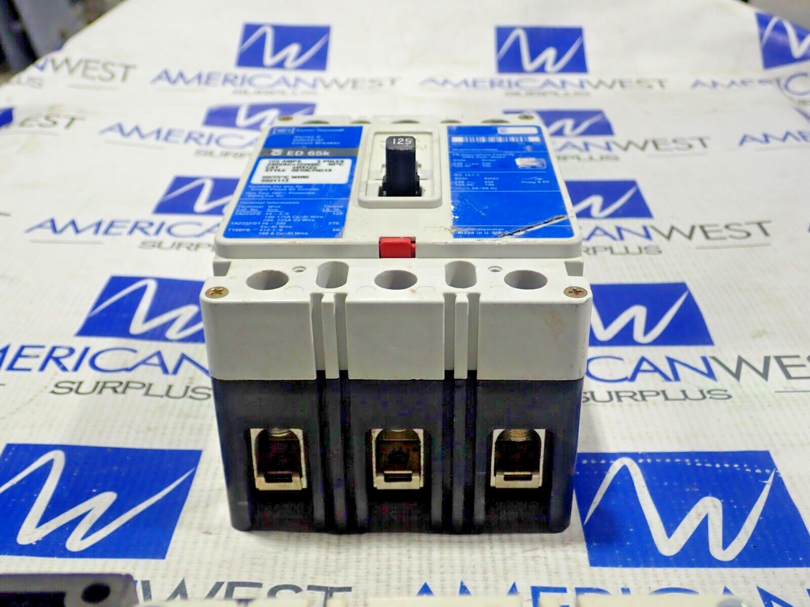 Cutler Hammer ED3125 125 Amp 3 Pole 240V ED 65K Circuit Breaker Tested