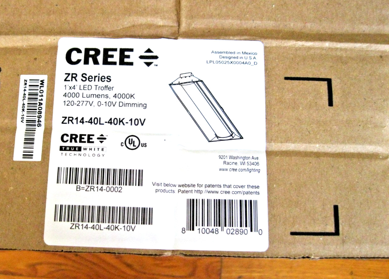 CREE LED RECESSED CEILING LIGHT 4′ FT ZR14-40L-40K Dimming Commercial Troffer