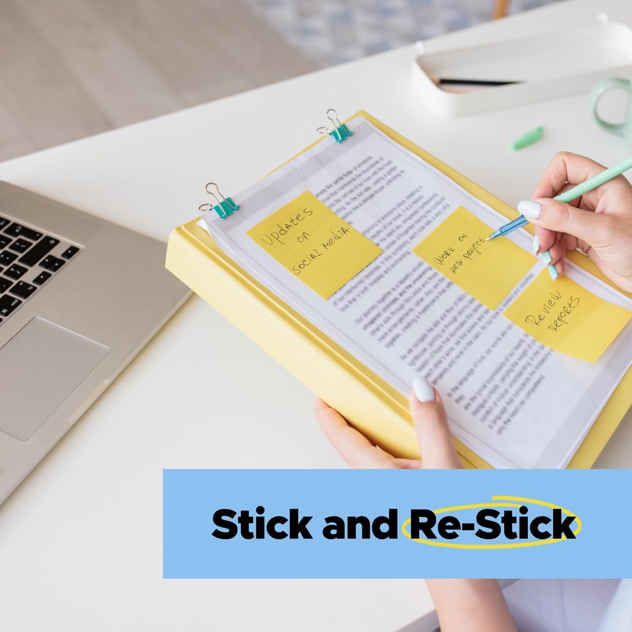 Post-it 100% Recycled Super Sticky Notes, 3 x 5 In, Canary Yellow, 12 Pads