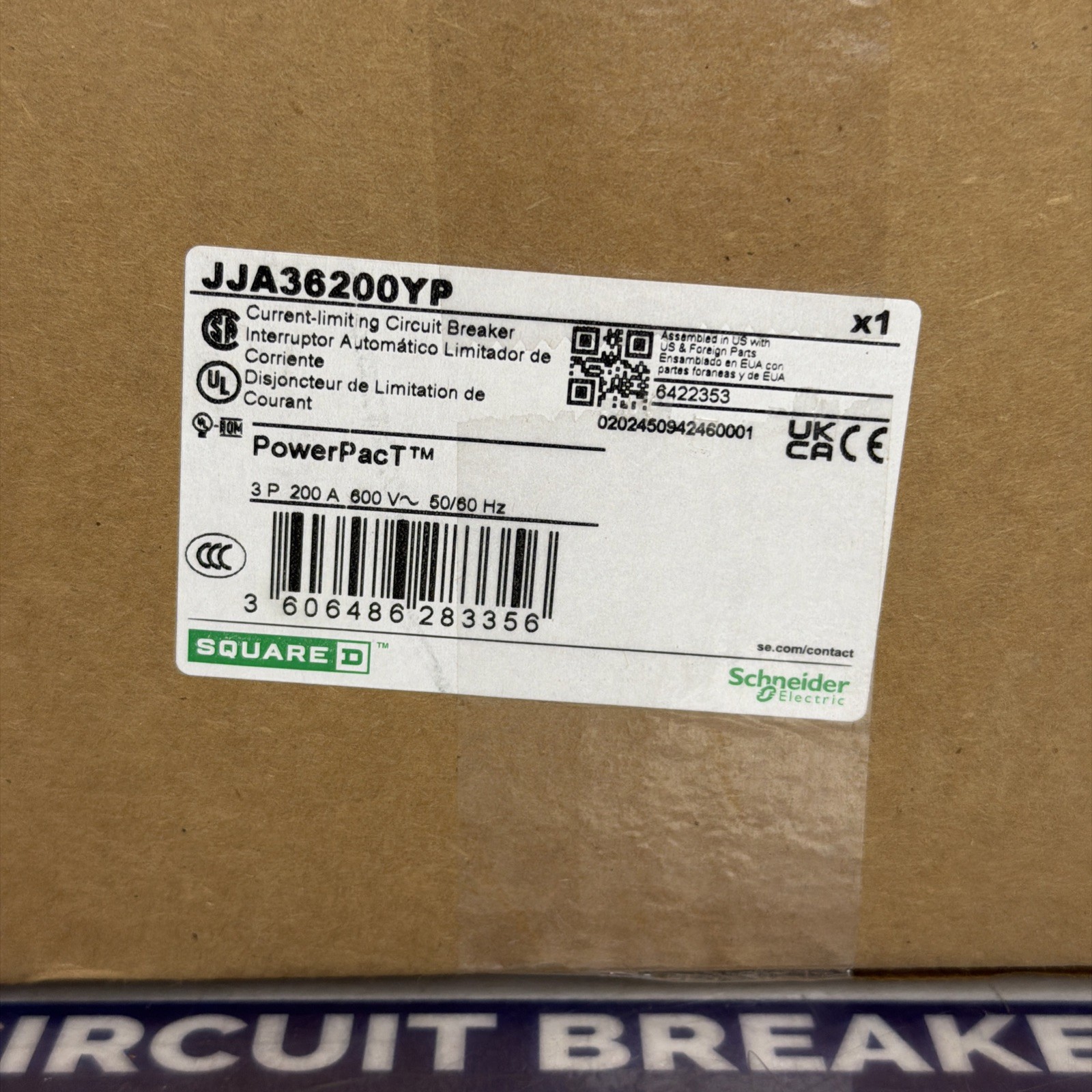 Square D JJA36200YP 200 Amp 600V 3 Pole Circuit Breaker-Warranty (New In Box)