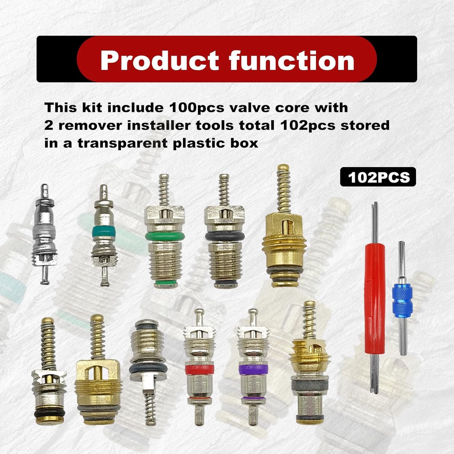 Refrigeration Valve Core Assortment Kit 102 Pieces