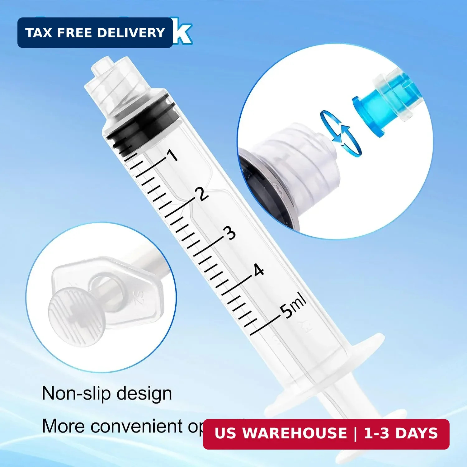 5ml Disposable Luer Lock Syringes Without Needles, 10-Pack | Sterile Plastic Syr