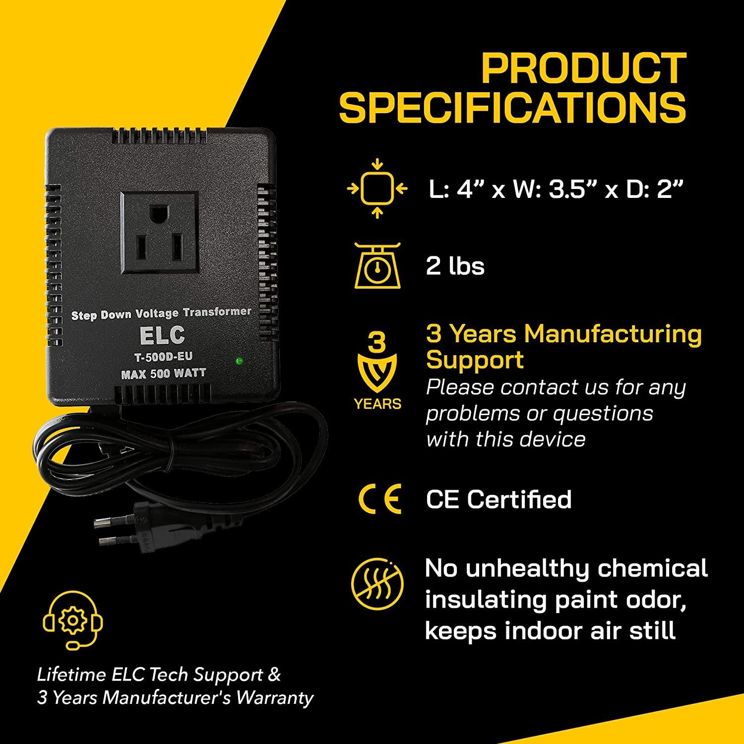 ELC 500-Watt Voltage Converter – Step Down – 220v to 110v / 240v to 120v Travel