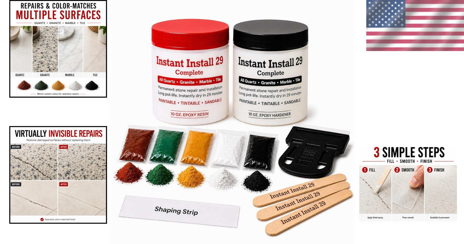 20 oz Fast-Drying Epoxy Repair Kit with EZ-Tint for Granite & Marble Restoration