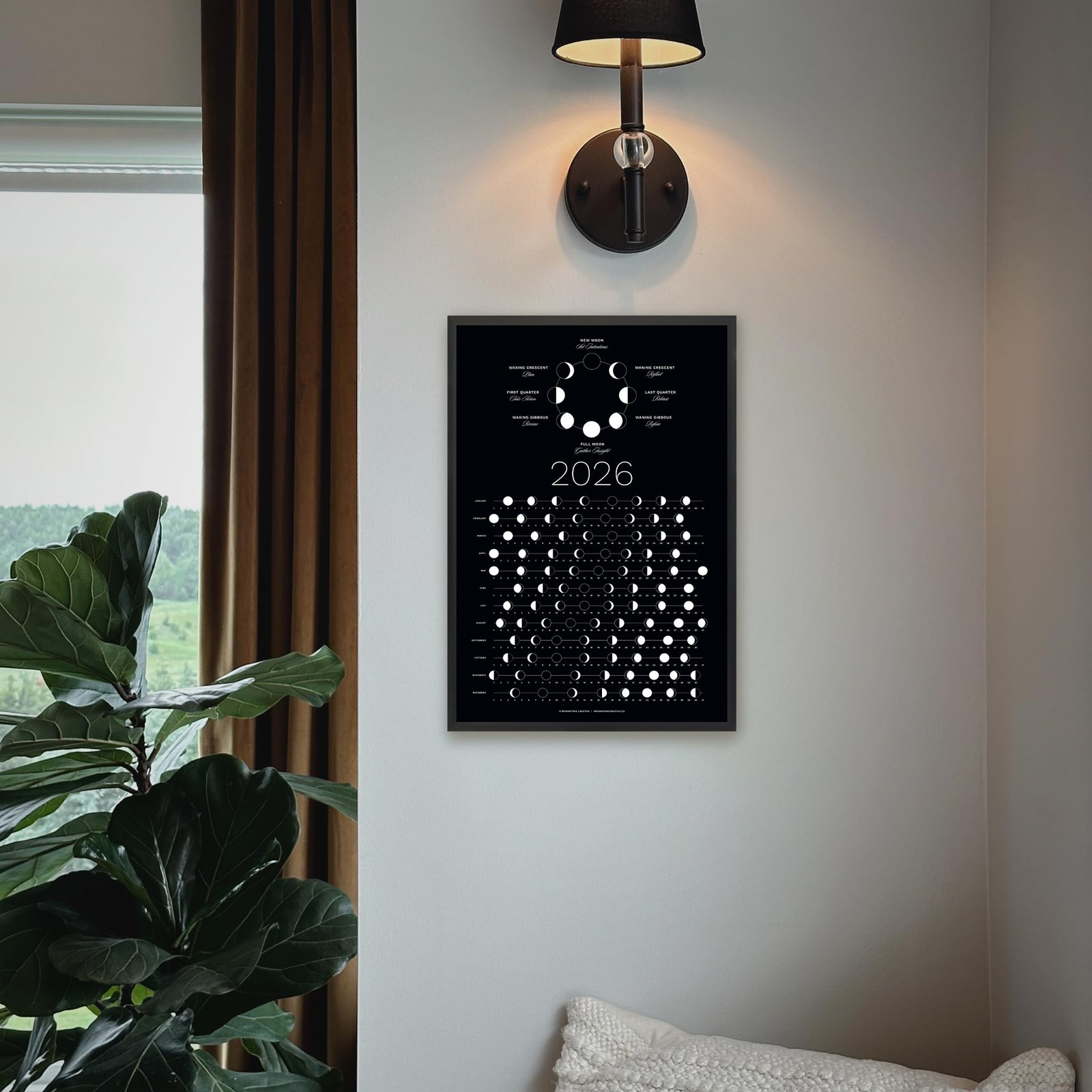 2026 Dark Moon Phase Calendar (SHIPS FLAT) Hangable Lunar Wall 2026