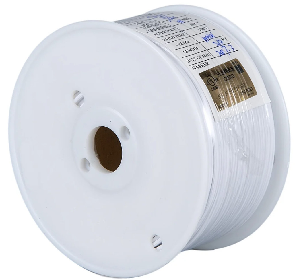 White SPT-1 Plastic Lamp Cord Wire 18 AWG 2 Conductor Zip Cord 250 Feet Bulk