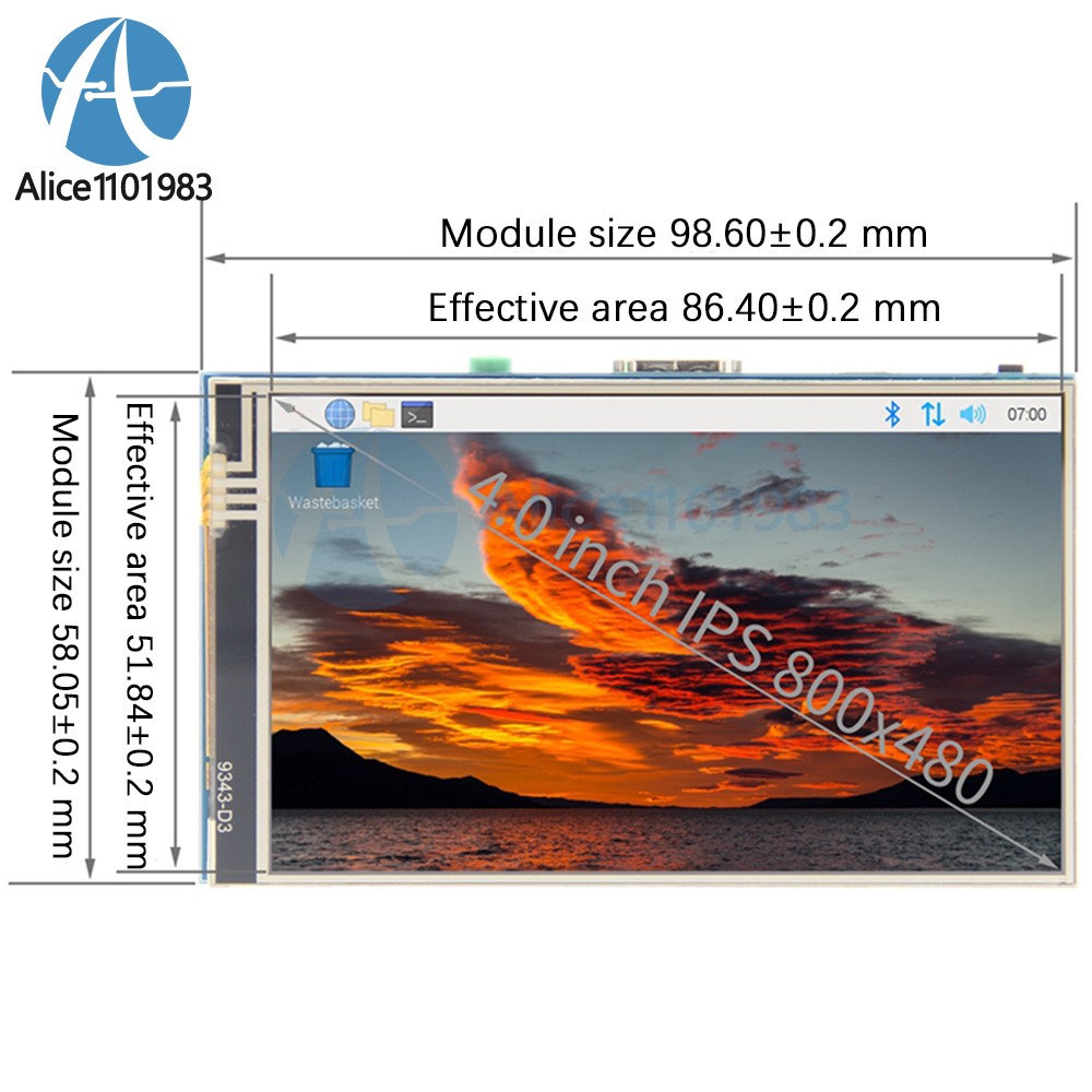4″ LCD Touch Screen Display Module 800*480 TFT IPS for Raspberry Pi 3 4 B/B+