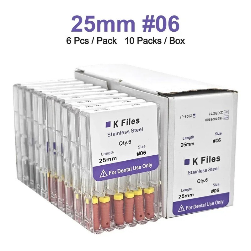ELIJAH Dental Endo Root Canal File 25mm K-FILES Stainless Steel Hand Use #6–#40