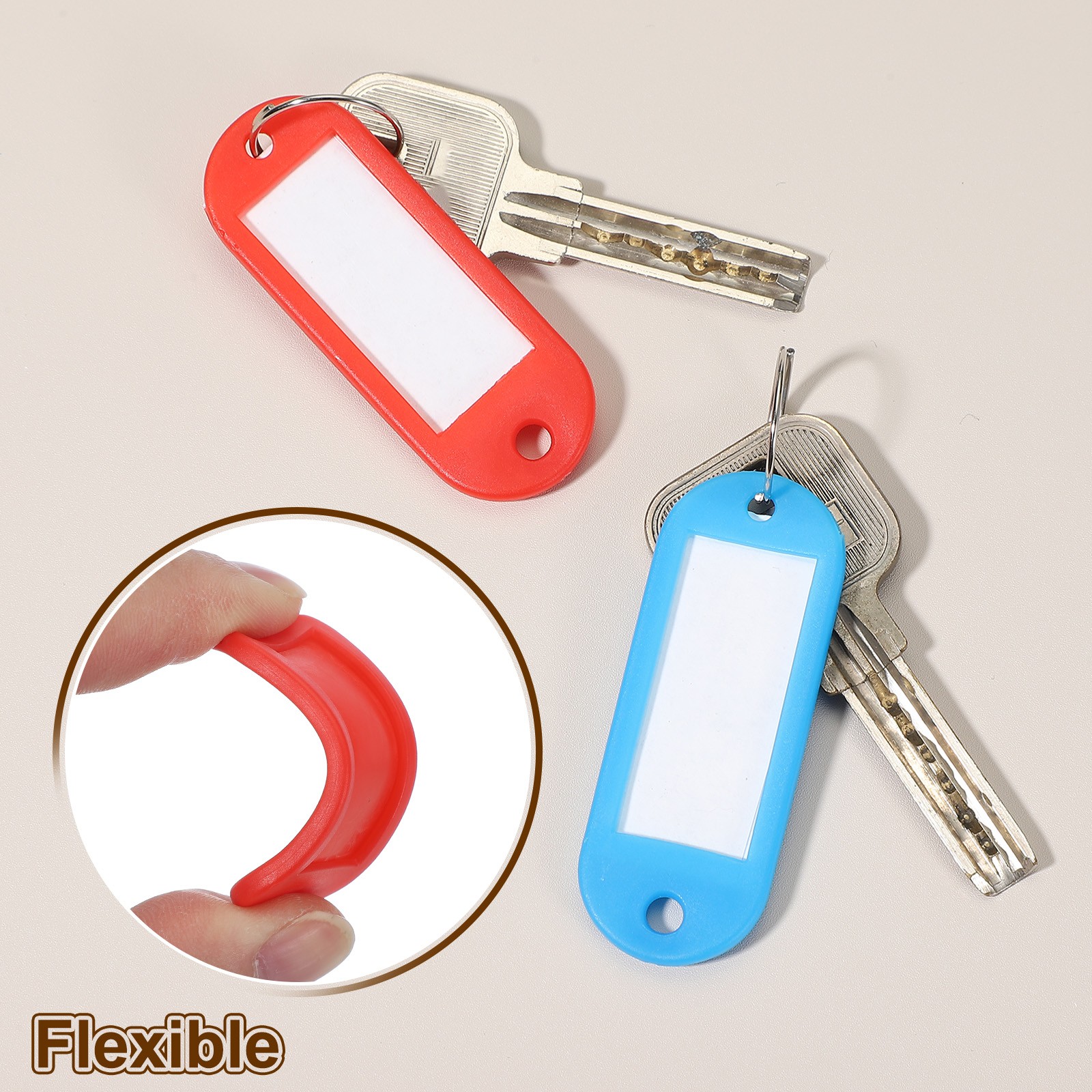 20pcs Plastic Key Tags with Split Ring Labels Window Pink