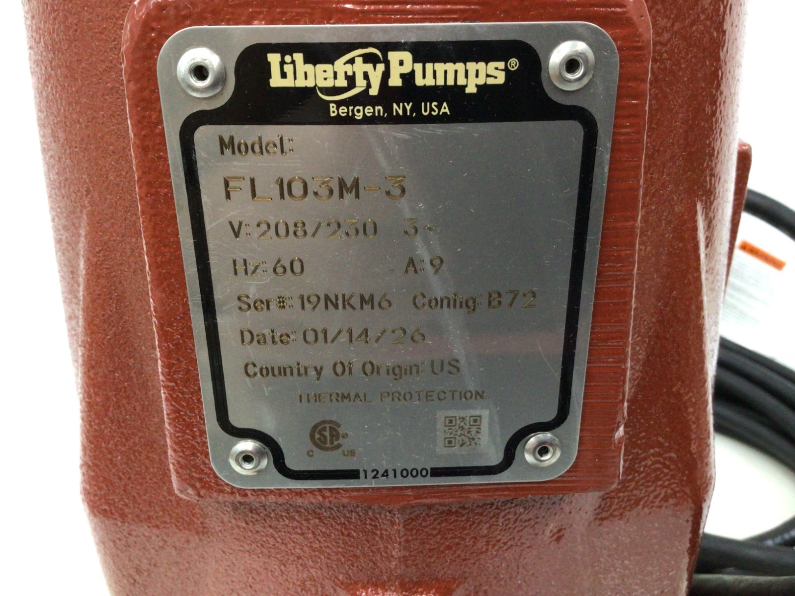 Liberty Pumps FL103M-3 , 1 hp, 208 to 230V AC, Three Phase, Discharge2 in FNPT