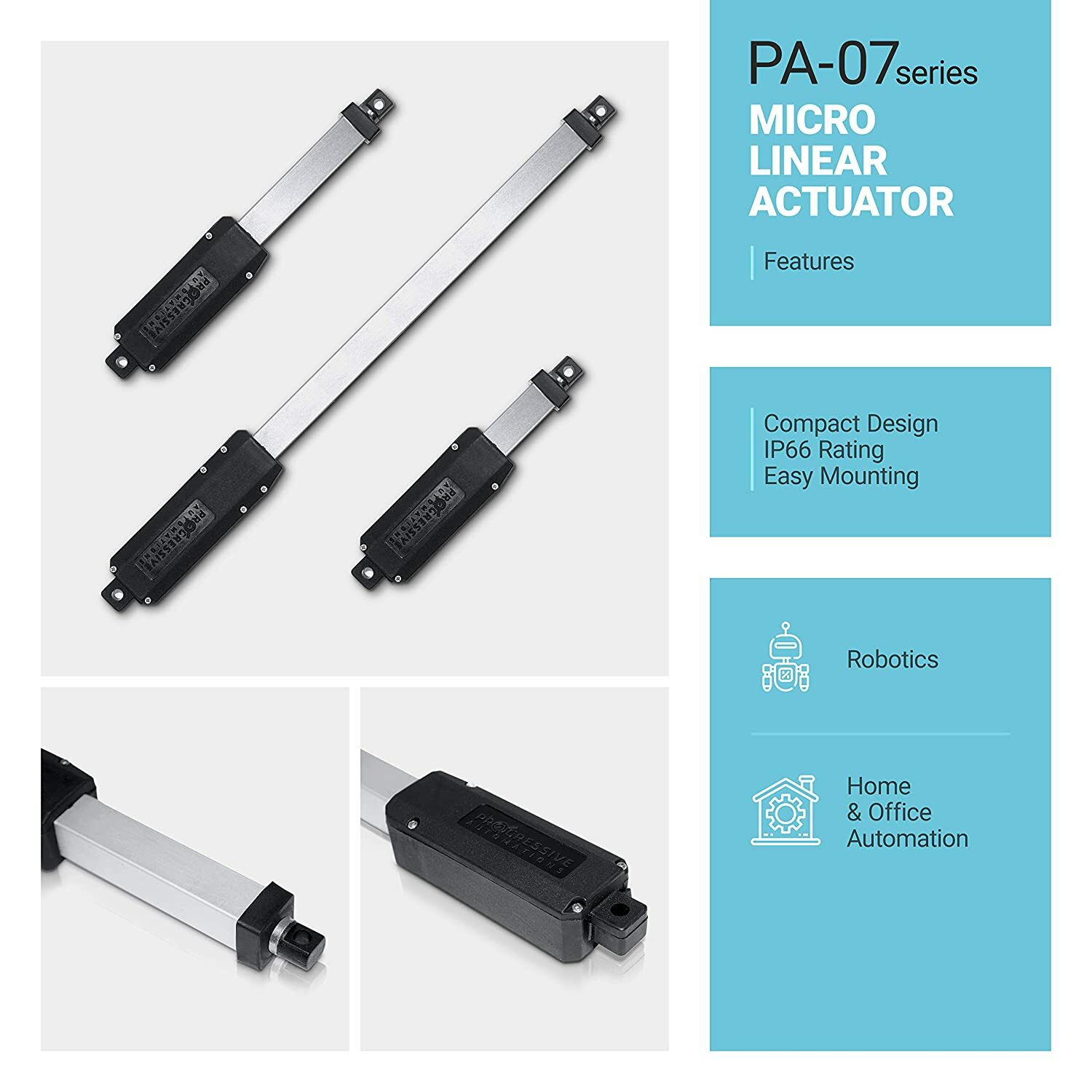 12V Micro Electric Linear Actuator (0.5″-12″ stroke, 5 lbs force) – PA-07 model
