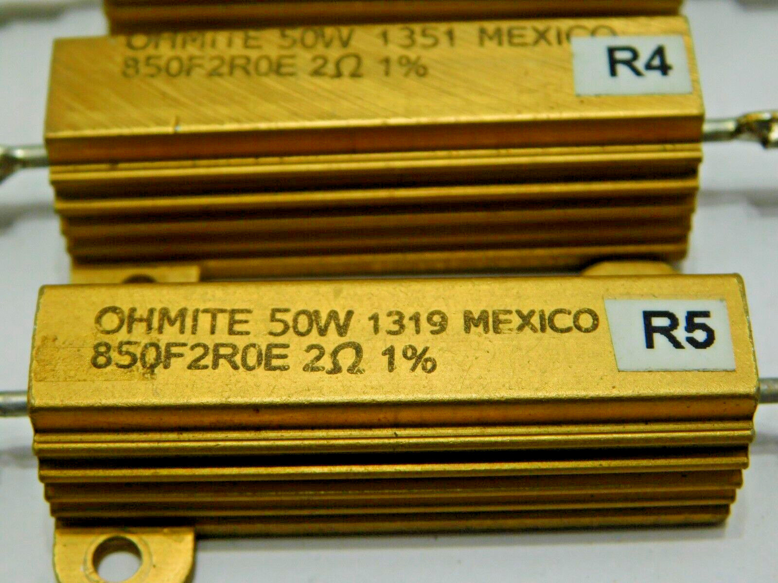 Lot of 10 each Ohmite Resistors 850F2R0E 50W 2Ω (ohm) 1%