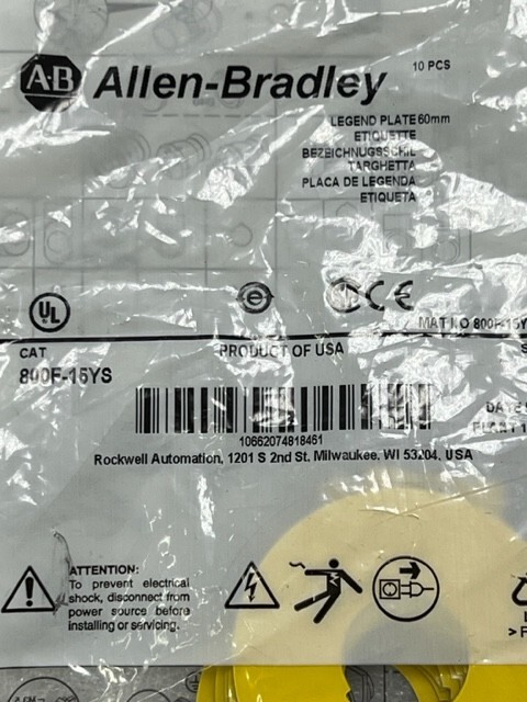 Bag of 10 pcs – 800F-15YS Ser A 60mm Legend Plate New in Sealed Bag