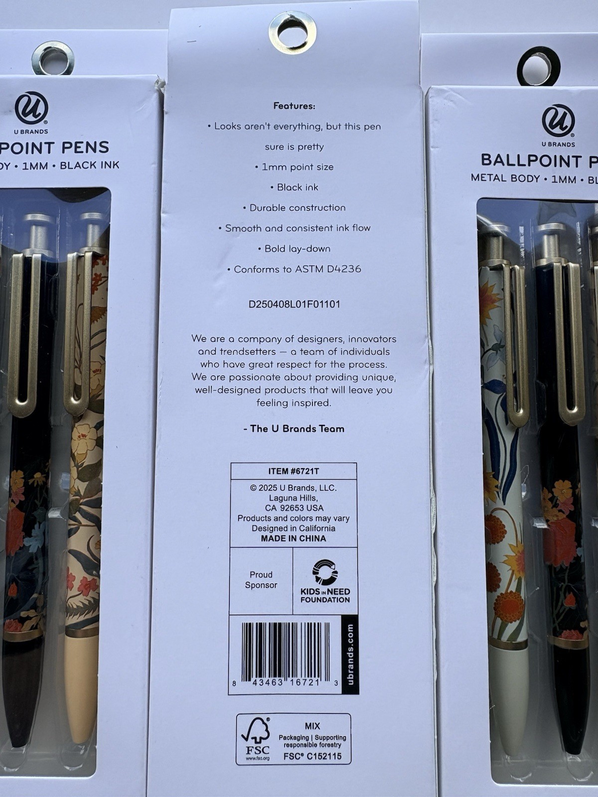 U Brands The Monterey Ballpoint Pens Metal Body Black Ink 3 Count Set Lot Of 3