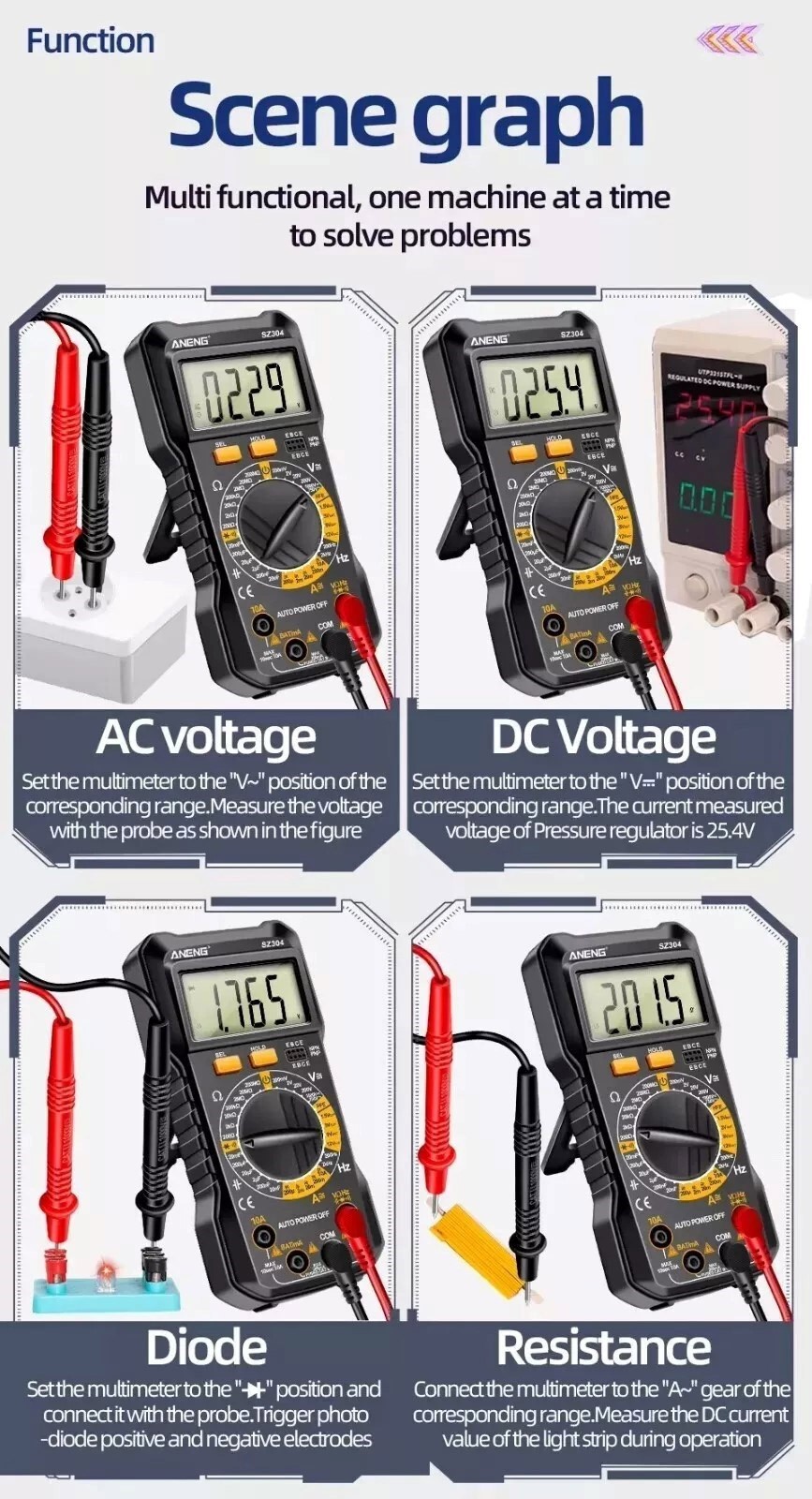 Digital Multimeter LCD Voltmeter Ammeter Ohmmeter Volt AC DC Tester Leads Meter