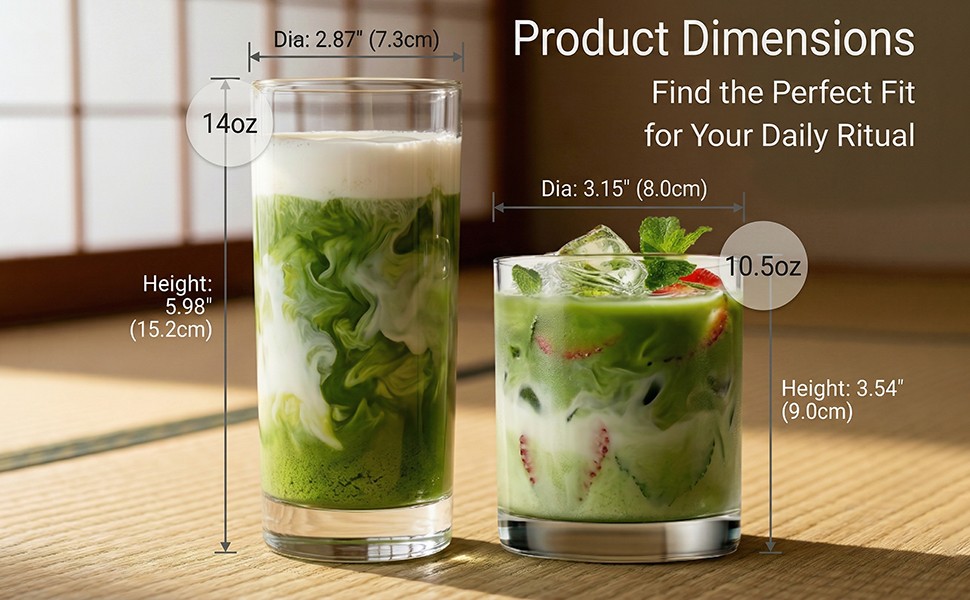 Everyday Drinking Glasses Set of 8, 14oz Tall Glass Cups & 10.5oz Short Dof