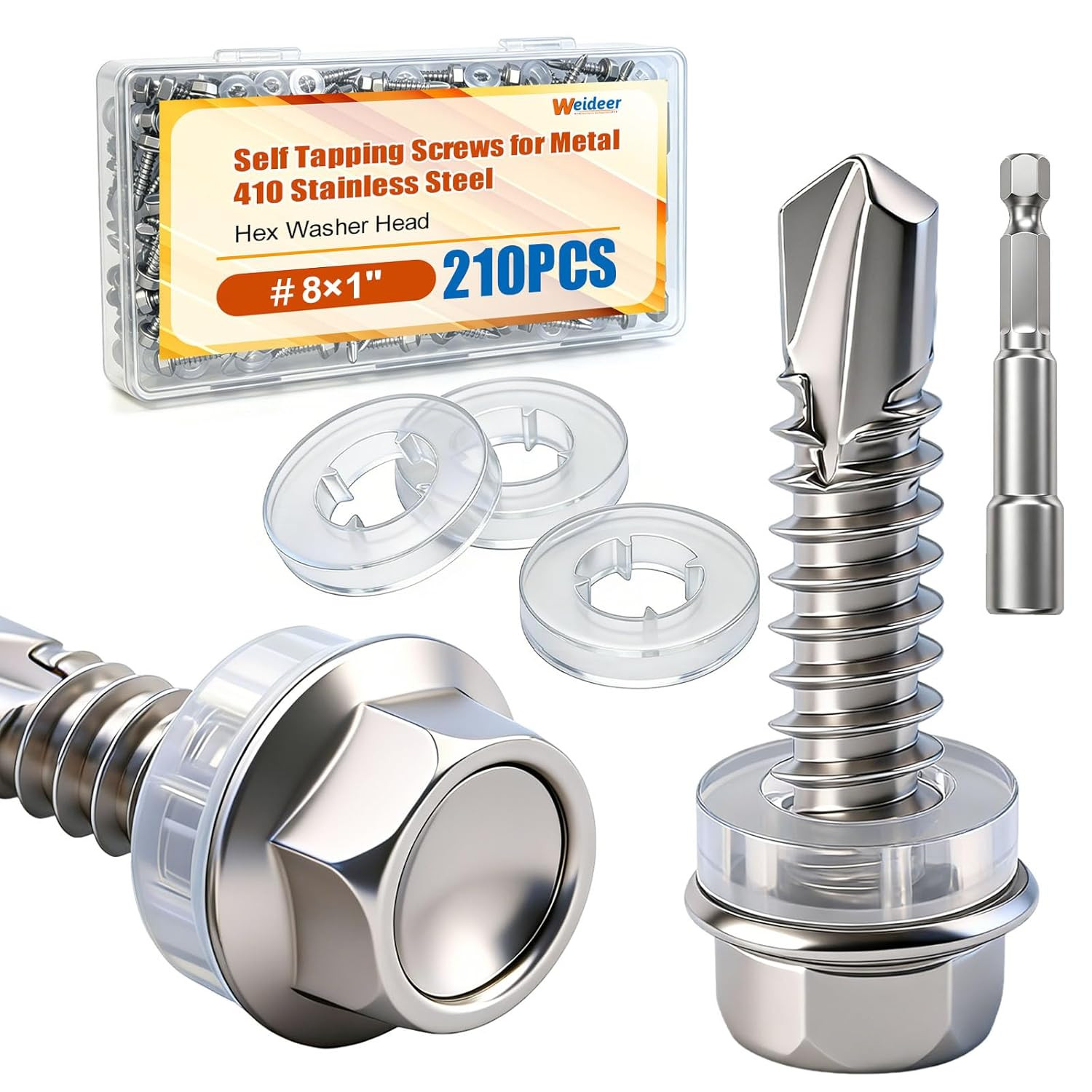 210Pcs ＃8×1″ Self Tapping Screws For Metal 410 Stainless Steel Metal Screws Self