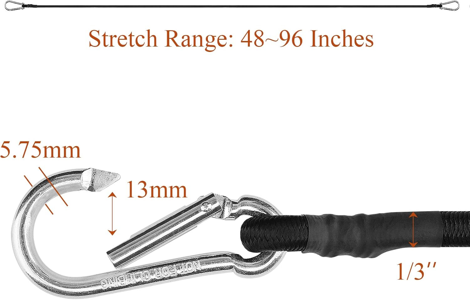 ZHOUBIN 48 Inch Black Bungee Cords with Carabiner Hooks, 4Pcs